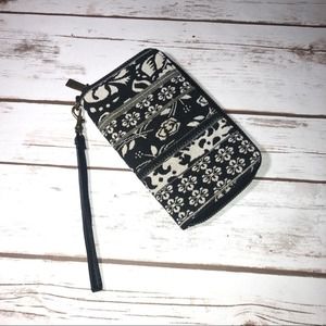 Black and White Patterned Wallet with Gold Zipper